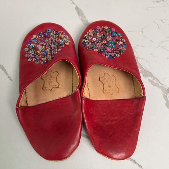 Handmade Leather Moroccan Beaded Slippers Women’s Small - Picture 4 of 6